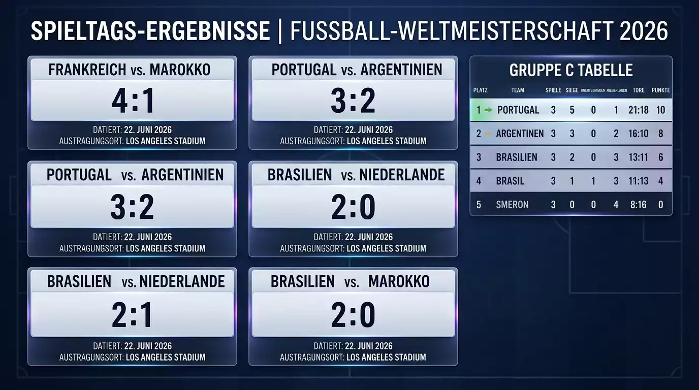 Ergebnistafel des zweiten Spieltags der WM 2026