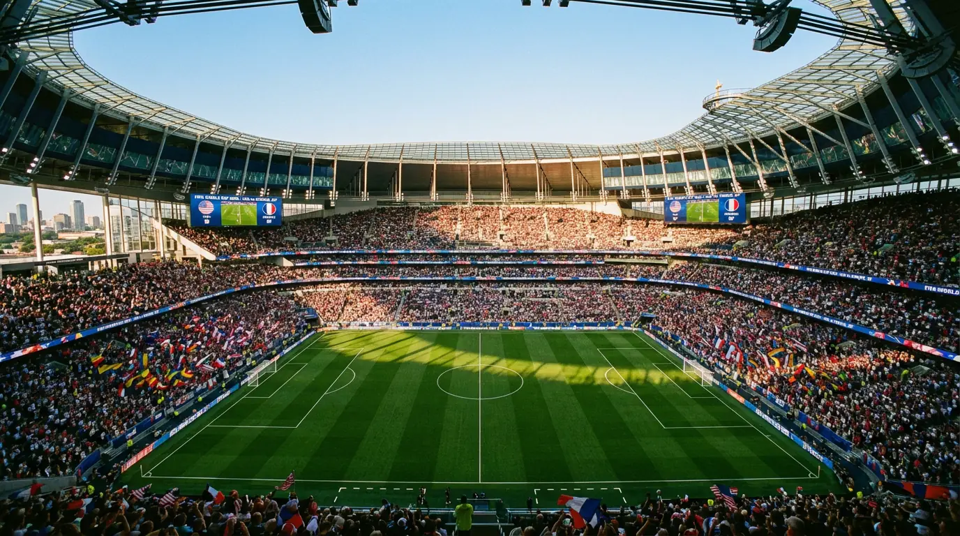 Fussballstadion mit vollen Rängen bei einem WM-Spiel in den USA